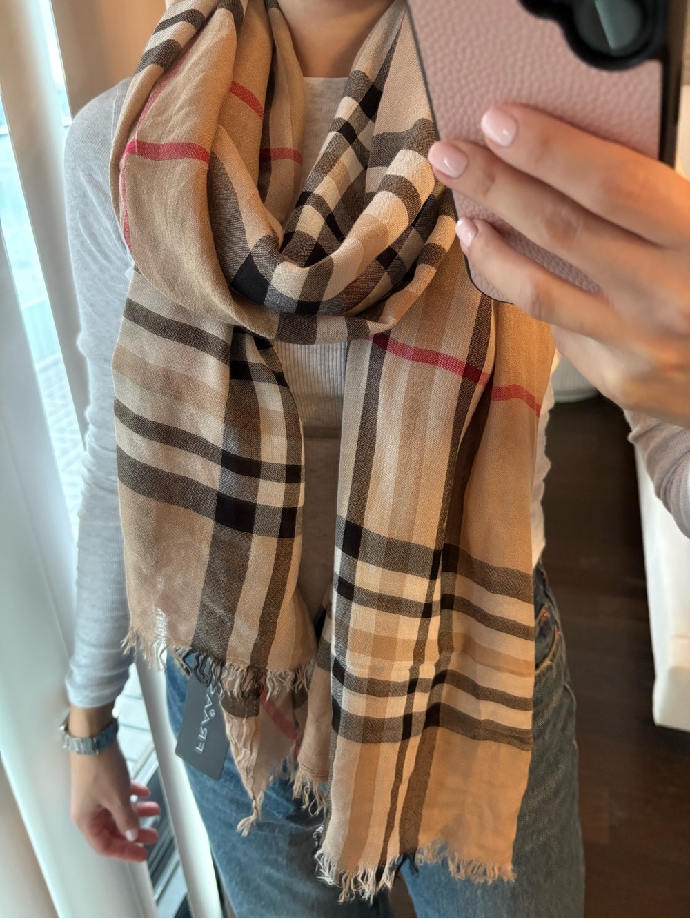 NWT Tan Striped Burberry style Lightweight Soft 100% Viscose Scarf